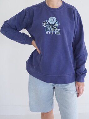 Vintage Trilogy Purple Floral Embroidered Sweatshirt Cottagecore Sweater L